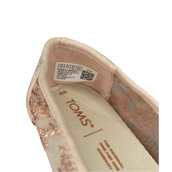 TOMS Alpargata Shoes Women's Size 9 US‎ Rose Gold Pink Hibiscus Floral Lace NWT - Picture 10 of 12